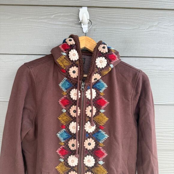 Lucky brand y2k boho embroidered Sherpa hooded sweater - Picture 2 of 5